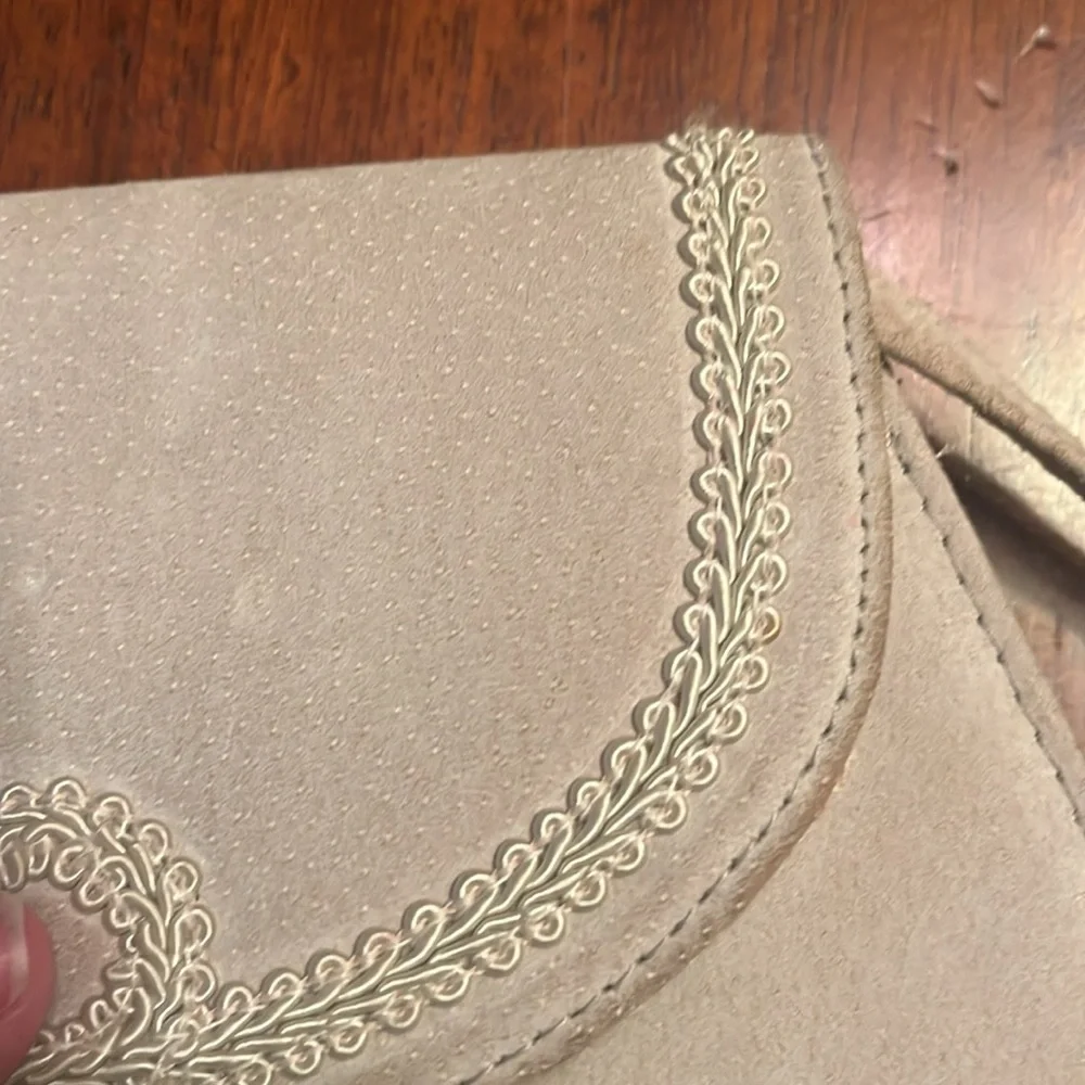 Rush Hour Gray Sueded Purse with long strap and snap closure